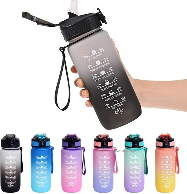 Simbuid Motivierende Sportflasche mit Strohhalm und Zeitmarkierung, 600 ml, Gelb, Auslaufsicher - Bild 1