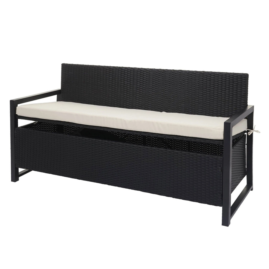 PROREGAL Poly-Rattan 3er Sitzbank als Truhenbank mit Staufach und Kissen, Anthrazit und Creme, H 87 cm x B 164 cm x T 57 cm - Bild 2