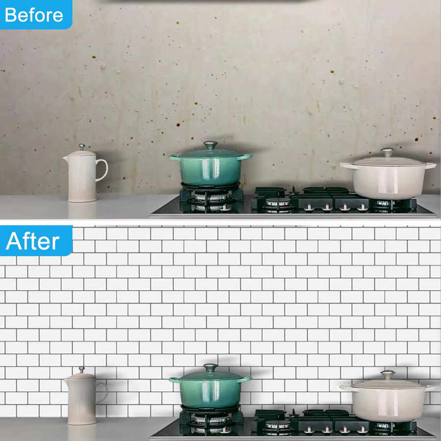 3er Set wasserfeste Vinyl-Wandfliesen von Vividtiles in Weiß zum Aufkleben für deinen Backsplash - Bild 2