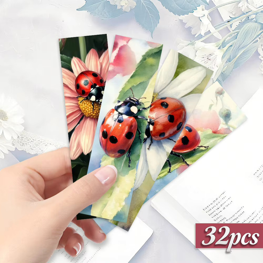 32 Stück Lesezeichen mit Marienkäfer-Motiven in Mehrfarbig, kreative künstlerische Designs aus Papier für den Schulanfang oder als Geschenk - Bild 3