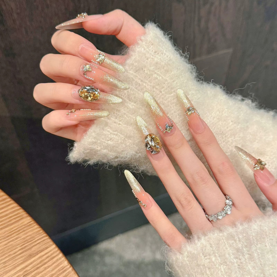 YADORNOS Press on Nails, Champagner, Mandelform, 10 Stück - Bild 5