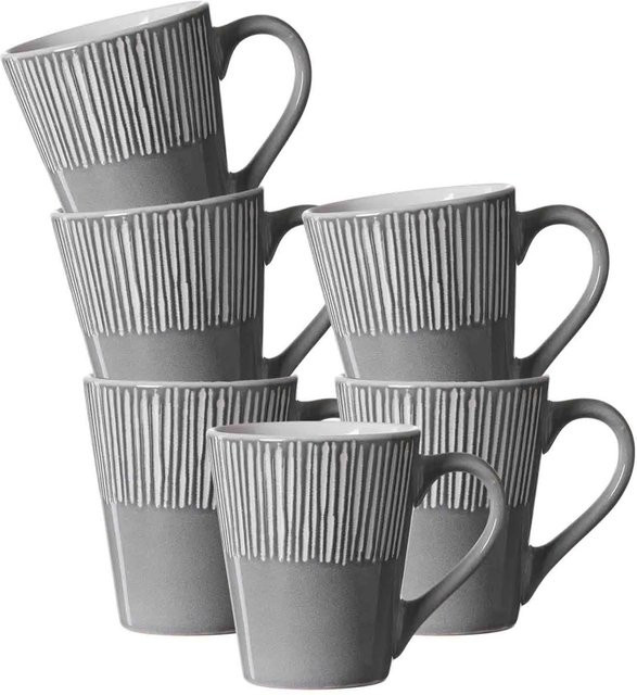 Ritzenhoff & Breker Banda Henkelbecher aus Keramik Grau gestreift 315 ml 6er Set - Bild 1