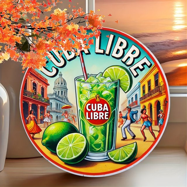 Vintage Cuban Libre Blechschild von Potdemiel, rundes Metall-Wanddekor in Multicolour, Durchmesser: 20 cm - Bild 1