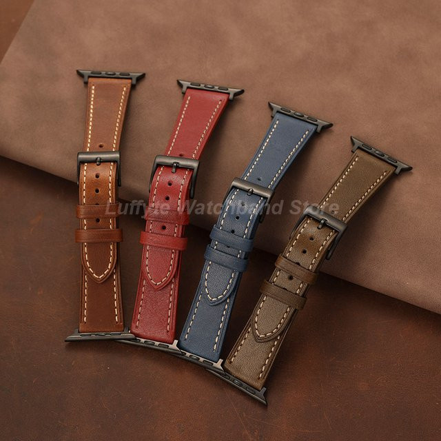 luffyte Uhrenarmband Leder, Schwarz - Bild 1