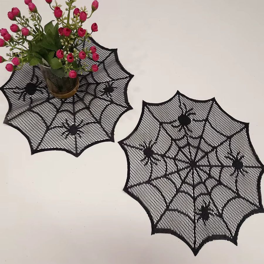 Runtowo Halloween Tischset Spinnennetz in Schwarz wärmeisolierend und ästhetisch - Bild 4