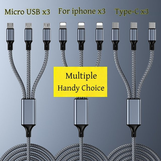 Setolgh 3-in-1 Multi-Ladekabel mit USB-C und Micro-USB, nylonumflochtenes Schnellladekabel in Grau - Bild 1