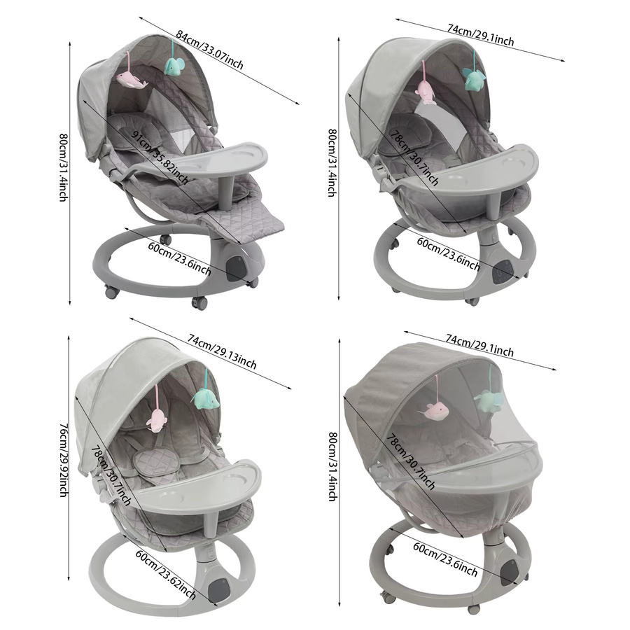 Bluetooth-Babywiege für Kleinkinder und Kinderwagen in Grau mit Fernbedienung, Tragfähigkeit bis 20 kg, für Babys von 0 bis 18 Monaten - Bild 3