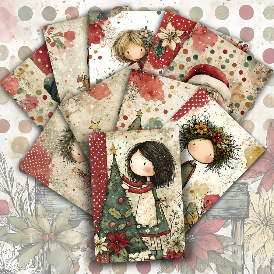 20er-Pack Vintage Weihnachtsmann-Papierpostkarten mit gepunktetem Design in Rot und Multicolour für Junk Journals und Partydekoration - Bild 2