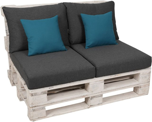 GO-DE TEXTIL Loungemöbel Paletten-Kissen 2-teilig wasserabweisend Anthrazit/Petrol - Bild 1