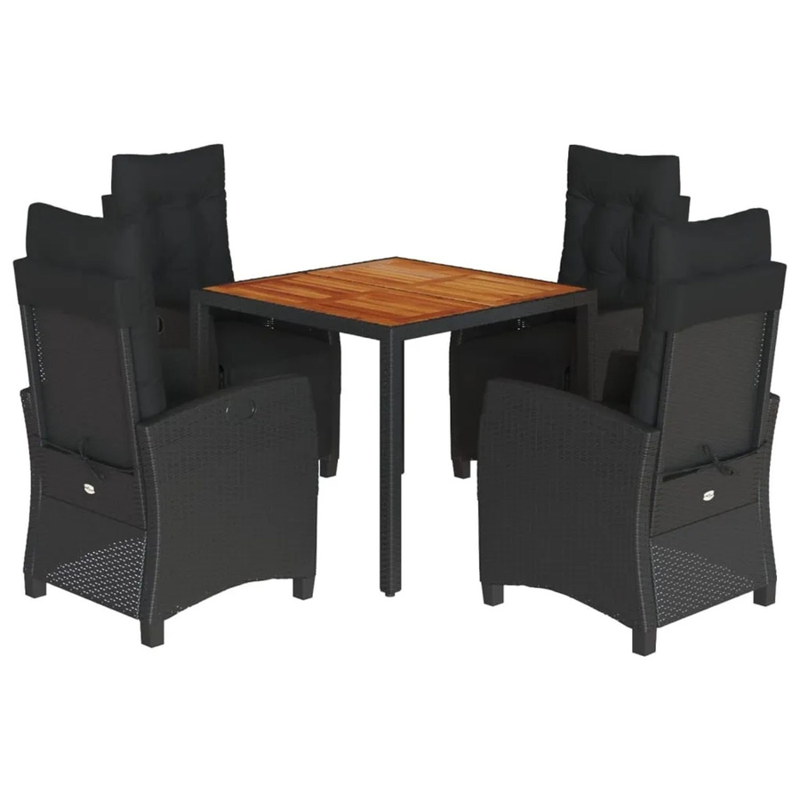 vidaXL 5-teilige Garten-Essgruppe aus Poly-Rattan und Akazienholz in Schwarz mit Kissen - Bild 2
