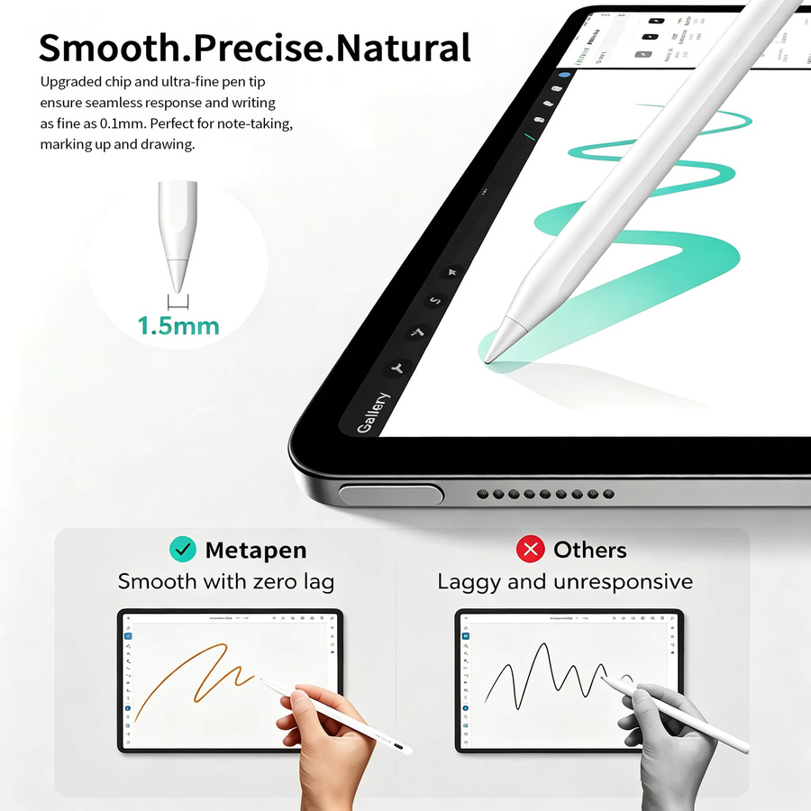 MetaPen A8 Stylus-Stift in Weiß für Apple iPad Pro, Air und andere Modelle (2018-2026) mit Neigungssensitivität und Pixel-Präzision - Bild 6