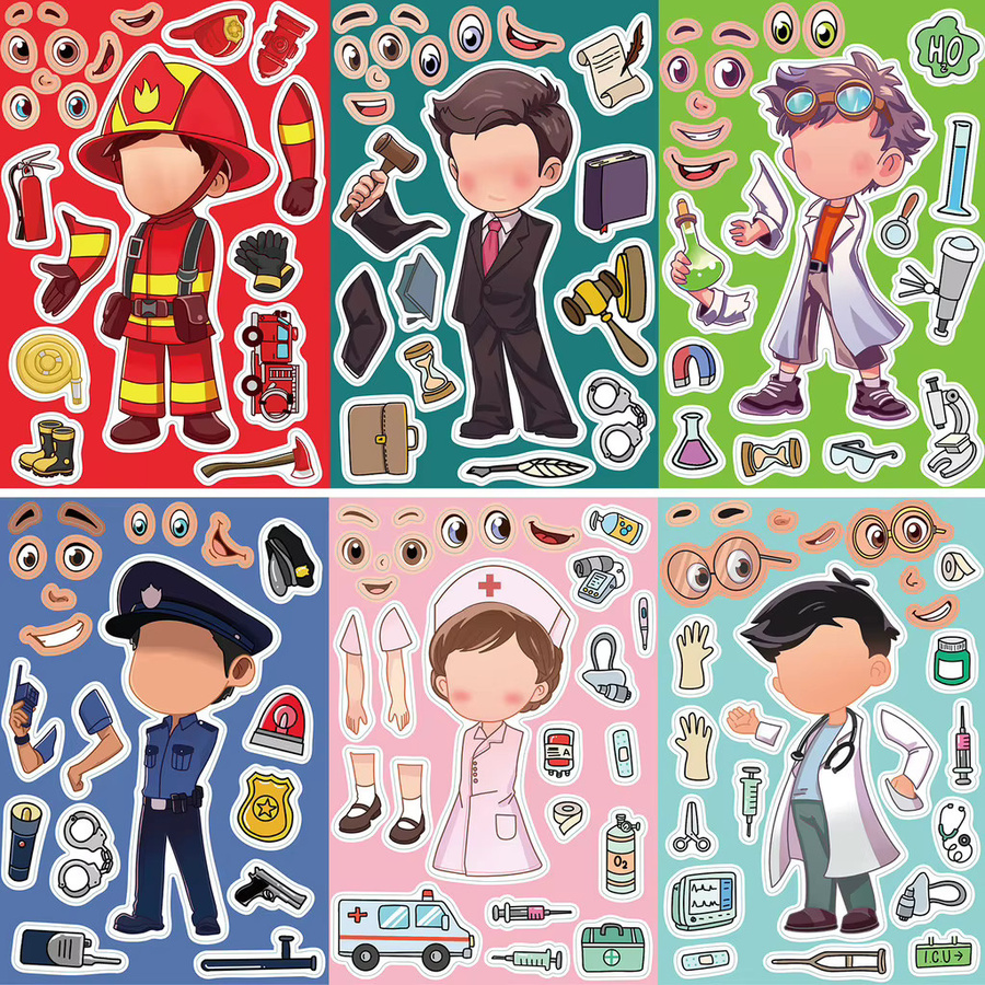 8 Stück Scrapbooking Aufkleber Set mit Motiven von Ärzten, Krankenschwestern und Feuerwehrleuten in Multicolour von AnimeWorlds Store zur DIY Dekoration für Zeitschriften und Notebooks - Bild 3