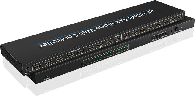 Andoer Videowand-Controller 4K UHD HDMI 4x4 2x2 mit 1 HDMI-Eingang und 16 HDMI-Ausgängen in Schwarz - Bild 1