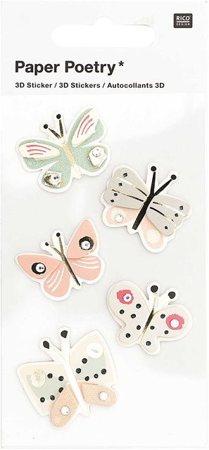 Rico Design Paper Poetry 3D-Sticker Schmetterlinge bunt, 5 Stück - Bild 1