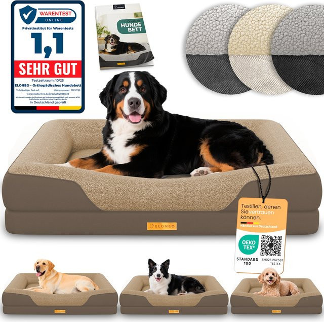 ELONEO Orthopädisches Hundebett mit Orthopädischem Schaumstoff in Braun, Größe XL - Bild 1