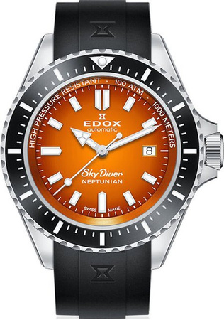 Edox Skydiver Neptunian Automatik Herrenuhr, Edelstahl, 44 mm, Orange