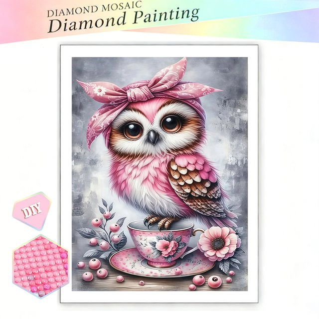EverShine 5D Diamantmalerei Eule mit Blumen und Beeren als DIY Stickerei Set in Multicolour, B/H: 30 x 30 cm - Bild 1