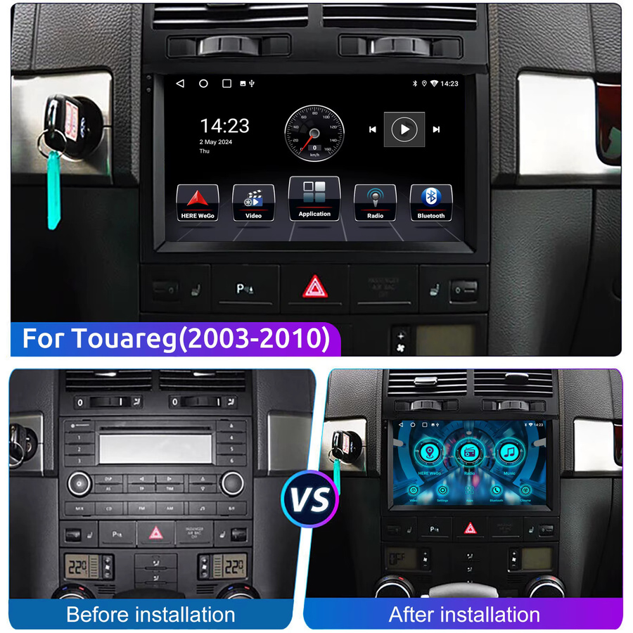 ESSGOO Android 15 Autoradio mit 9 Zoll IPS Touchscreen für VW Touareg 7L 2003-2010 in Schwarz mit Wireless Apple CarPlay, Android Auto, GPS, WLAN und Bluetooth - Bild 2