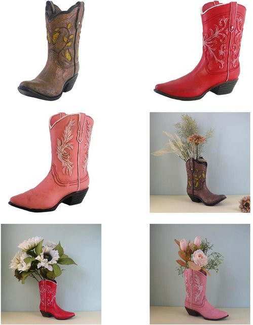 Kesoto Cowgirl-Stiefel-Vase in Pink, dekorativer Blumentopf aus Kunstharz im Retro-Design für Blumenarrangements und Landhaus-Deko - Bild 1