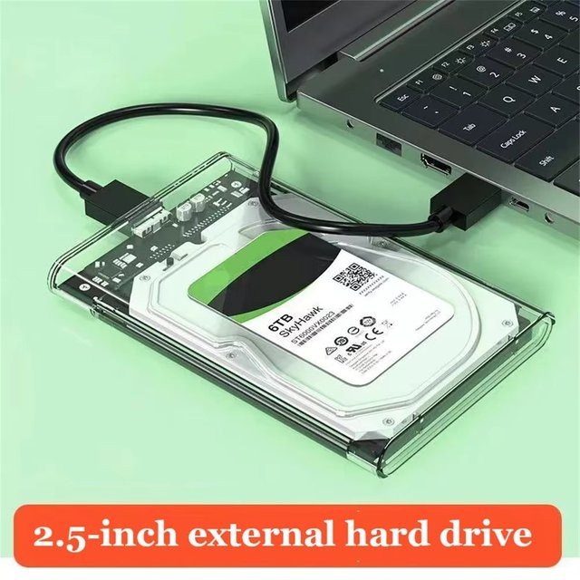 Congdi USB 3.0 HDD-Gehäuse für 2,5 Zoll SATA SSD, externes Festplattengehäuse mit USB-C und USB-A, transparent - Bild 1