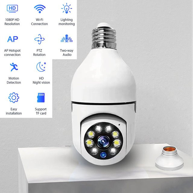 Wifi Mini E27 Glühbirne IP-Kamera in Weiß mit Vollfarb-Nachtsicht und automatischer Personenverfolgung zur Innenüberwachung - Bild 1