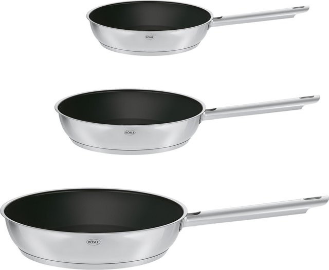 RÖSLE Pfannenset ELEGANCE 3-teilig, Schwarz/Silber, Antihaftbeschichtung aus Aluminium und Edelstahl - Bild 1