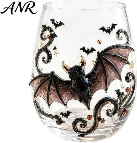 Handbemalte Fantasy Trinkgläser von Marketmo für Halloween, schwarze Glaskelche mit Glitzer-Effekt, 420 ml - Bild 1