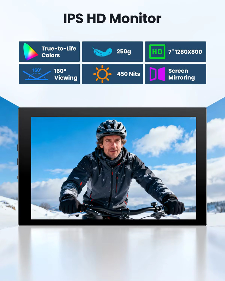 Eyoyo 7-Zoll Kamera-Feldmonitor mit 1280x800 IPS Display, Mini HDMI Videomonitor mit Bildschirmspiegelung für iPhone, tragbarer Batteriebetriebener Monitor für DSLR-Fotografie und PC - Bild 2