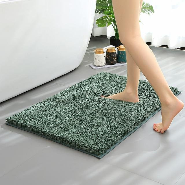 Saugfähige Chenille Badematte FREIHAUS in Grün, rutschfester Plüschteppich für das Badezimmer, B/B: 40 x 60 cm - Bild 1