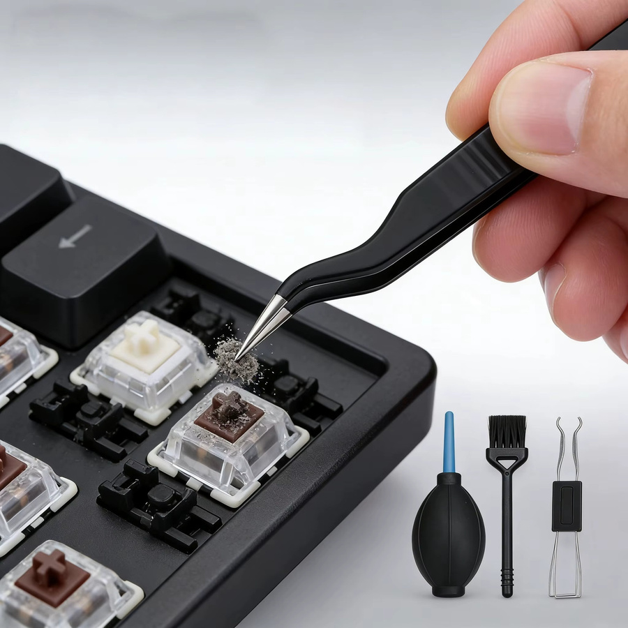 4-in-1 Tastatur-Reinigungsset in Schwarz mit multifunktionalem Reinigungswerkzeug und 2-in-1 Tastenkappen- sowie Schalterabzieher - Bild 6