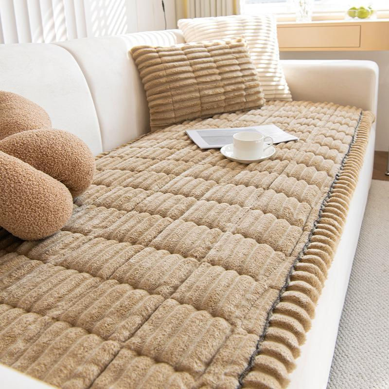 Gestepptes Sofatuch aus Cord in Weiß, rutschfester Couchbezug in L-Form für Ecksofas, Breite: 180 cm, Tiefe: 90 cm - Bild 2