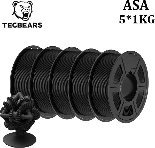TECBEARS ASA Filament 1,75mm Schwarz, 5kg (5 Rollen), UV-beständig und wetterfest für FDM 3D-Drucker - Bild 1