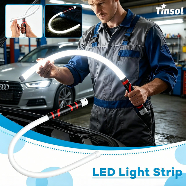 TINSOL Flexible LED Arbeitsleuchte in Weiß mit 360 Grad Drehung und wiederaufladbarem Akku für Werkstatt und Autoreparatur - Bild 1