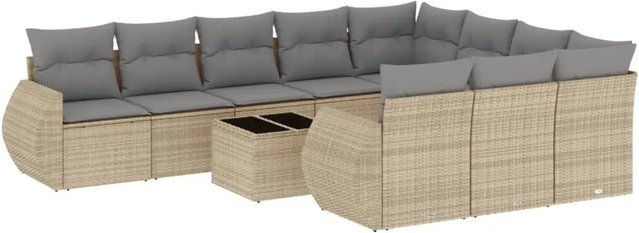 vidaXL 11-tlg Garten-Sofagarnitur in U-Form aus Polyrattan mit Kissen in Beige und Hellgrau - Bild 1
