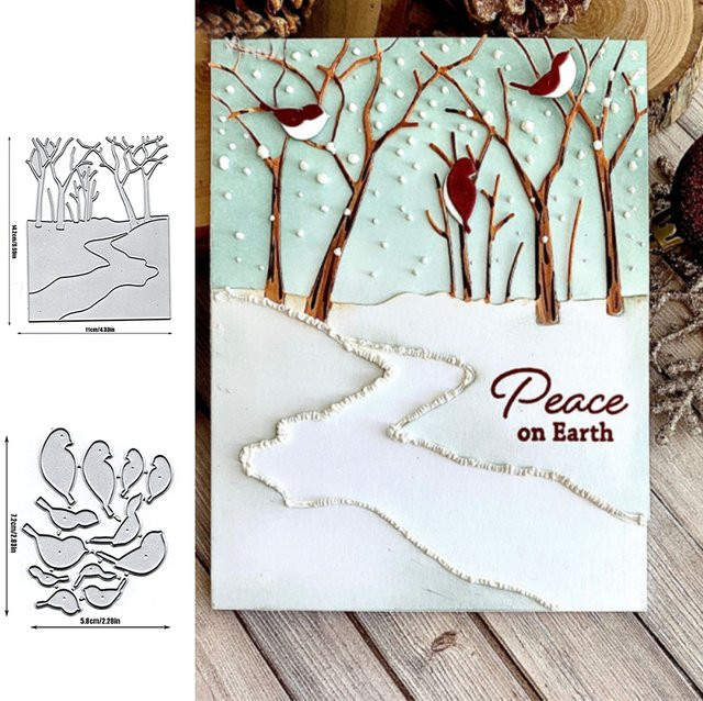 Winter Grove Metall-Schneidform mit Baum, Vogel und Schnee für DIY Scrapbooking und Kartenbasteln - Bild 1