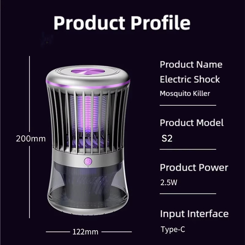 TINSOL 2-in-1 Elektrische Mückenfalle mit 3000V UV-Licht und Saugfunktion in Schwarz, Typ-C betrieben - Bild 4