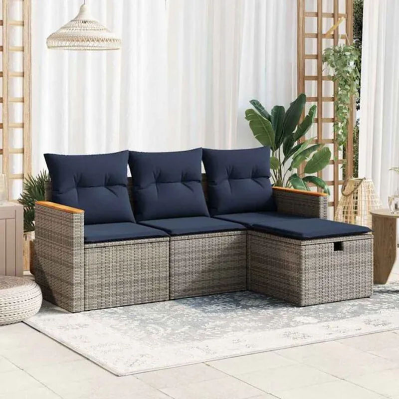 4-teilige Garten-Sofagarnitur aus Polyrattan und Stahl in Grau von Vidaxl mit Kissen - Bild 1