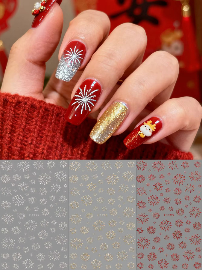 Glitzer Nail Art Aufkleber, Neujahrsfeuerwerk, 3 Stück, glänzend - Bild 4