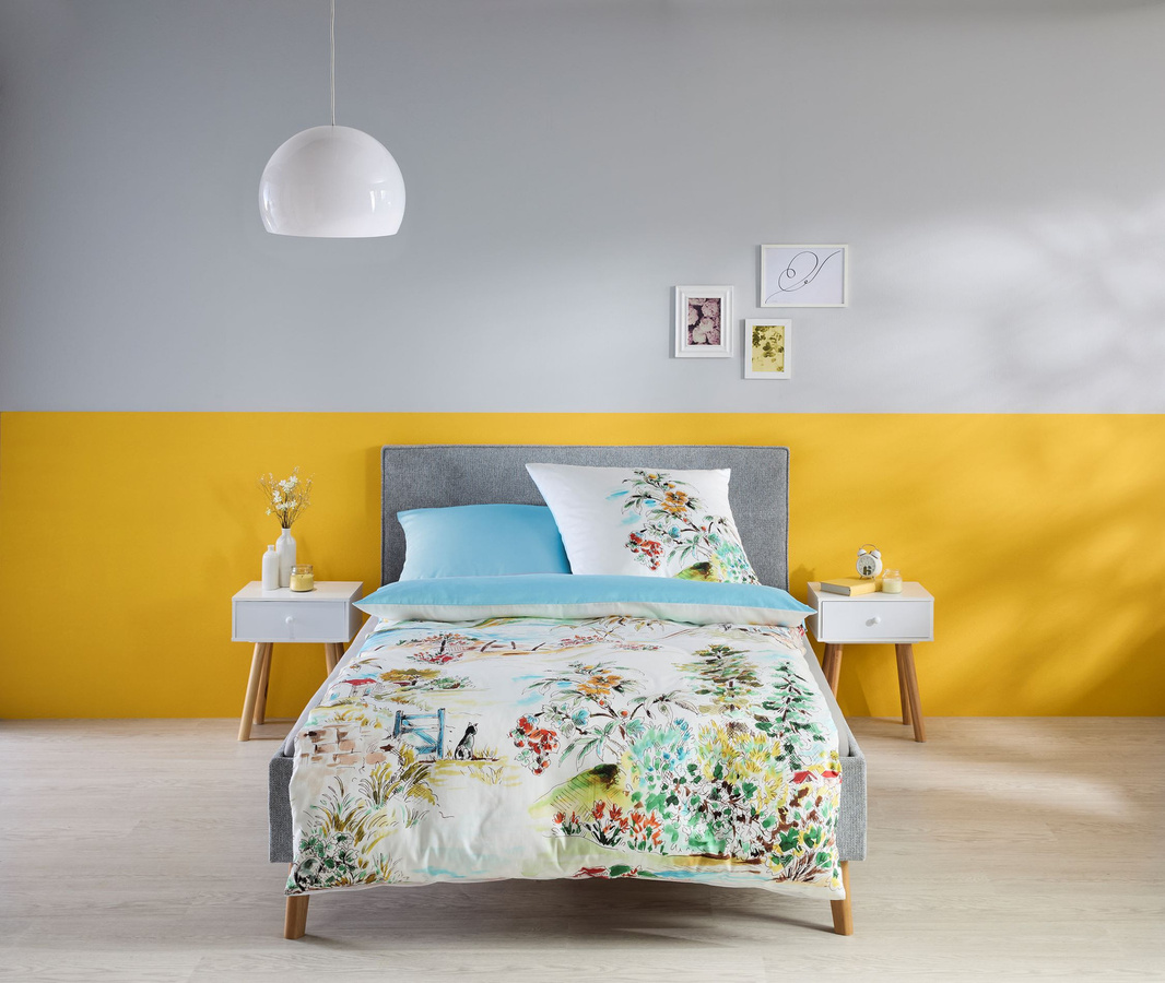 Fleuresse Mako-Satin Bettwäsche Duvet Cover Landschaft Süden Bäume Wende blau B/H: 155 x 220 cm - Bild 1