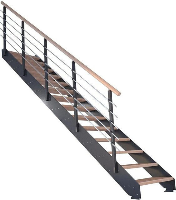 StarWood Treppe Kos mit 12 Stufen aus Buche Natur und Metallgeländer in Anthrazit, Höhe: 105 cm - Bild 1