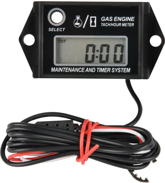 VehicleKit LCD-Digital-Tachometer als Drehzahlmesser und Betriebsstundenzähler für 2/4-Takt-Gasmotoren, Schwarz - Bild 1