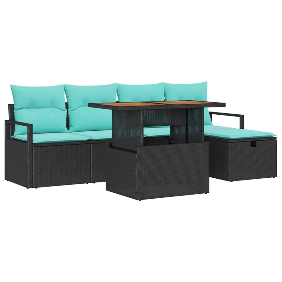 vidaXL Gartensofa-Set aus Poly-Rattan in Schwarz, 6-teilige L-Shape Lounge-Garnitur mit Kissen für Garten, Terrasse und Balkon - Bild 2