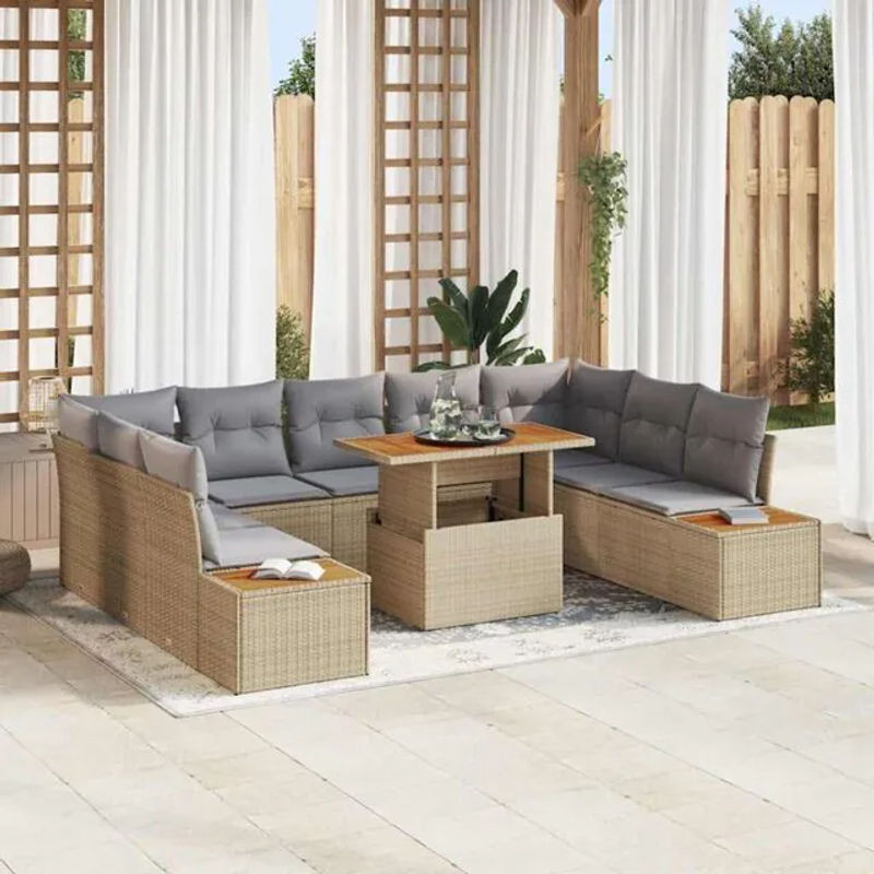 vidaxl Gartenmöbel-Set aus Polyrattan und Akazie in Beige und Grau mit Polyester-Polstern - Bild 1