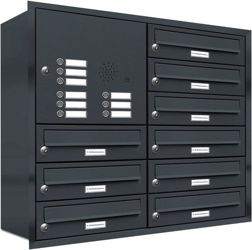 AL Briefkastensystem für 9 Parteien zur Unterputzmontage, grau, B/T/H: 80,6 x 27,5 x 73 cm - Bild 1