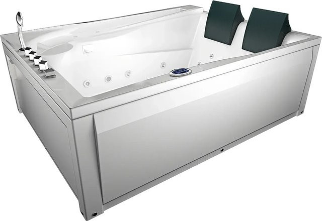 AcquaVapore Whirlpool Badewanne W12H-TH-C-SC in Schwarz und Weiß mit Stahl und Messing, B/T: 180 x 135 cm - Bild 1
