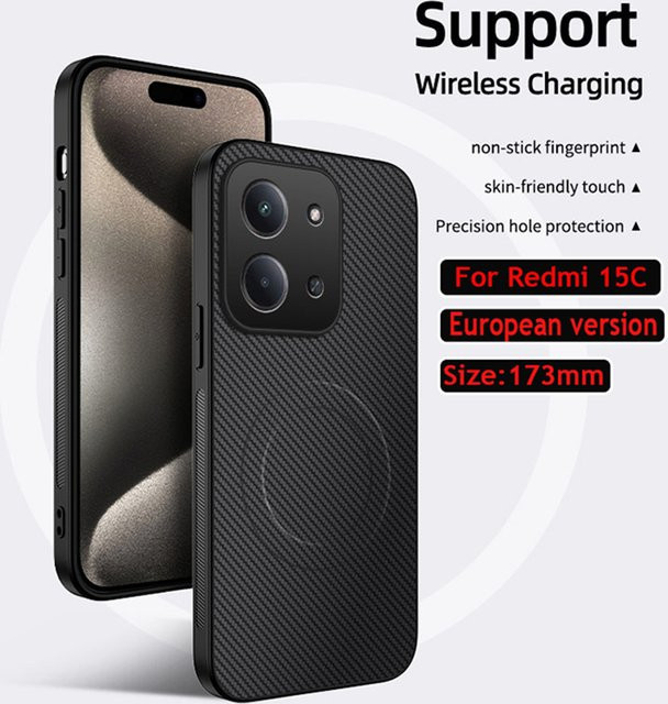 Magnetische Schutzhülle für Xiaomi Redmi 15C in Carbon-Optik aus PU-Leder, kompatibel mit 4G und 5G, erhältlich in Blau und Schwarz - Bild 1