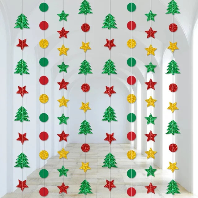 Runtow Weihnachtsstern Girlande aus Papier mit Weihnachtsbaummuster und Punkten in Mehrfarbig - Bild 1