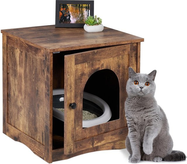 Relaxdays Katzenschrank in Braun aus Spanplatte und MDF im Industrial-Stil, B/T/H: 50 x 48 x 50 cm - Bild 1