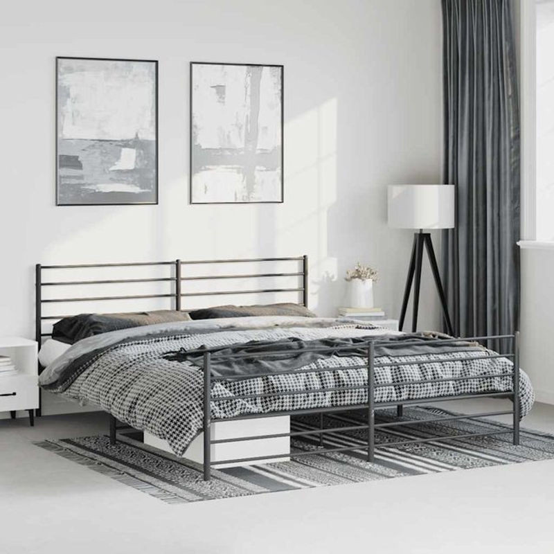 Vidaxl Metall-Bettgestell mit Kopfteil und Fußteil in Schwarz, B/T: 193 x 203 cm - Bild 1