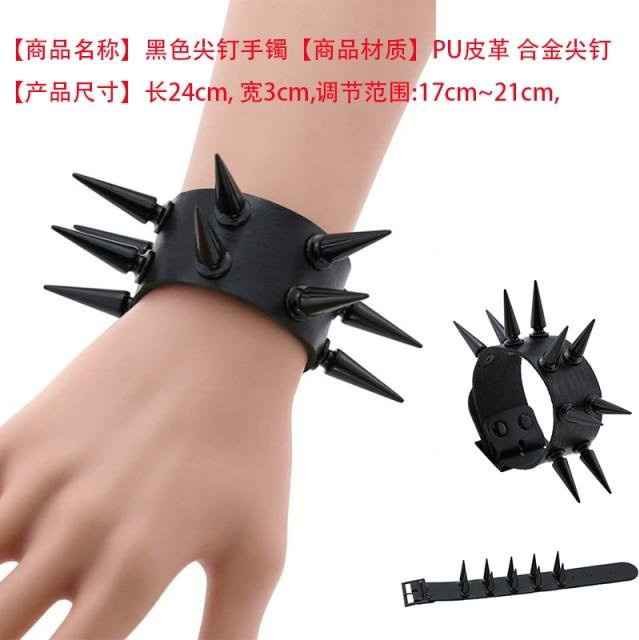 Armband Manschette, Leder, Schwarz, Eisenlegierung, Unisex - Bild 1